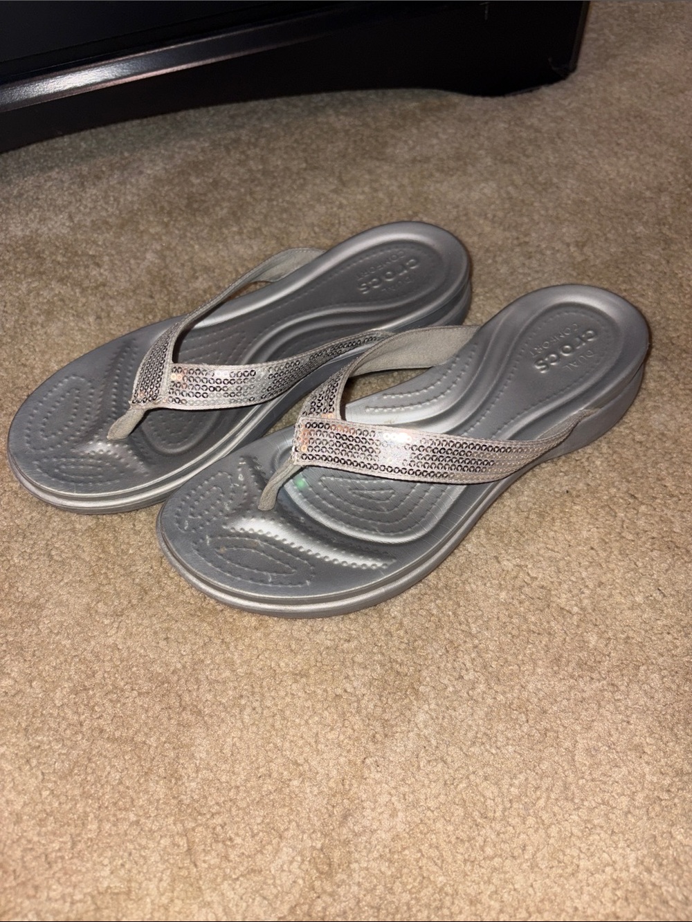 CROCS Women’s Silver Sequin Wedge Sandals